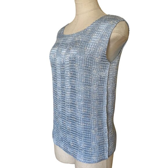 Laura Scott Light Blue Crinkle Style Blouse Tank Top– Petite SP - Picture 3 of 8